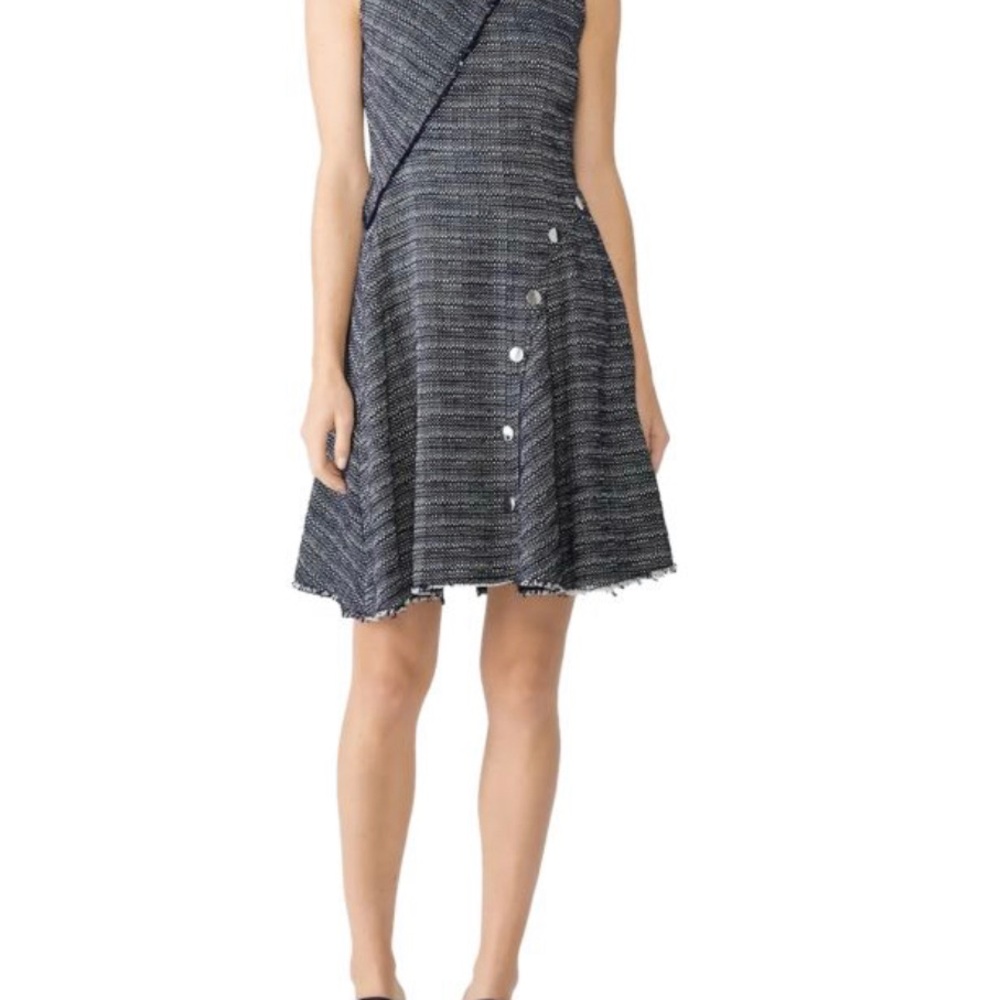 10 Crosby Derek Lam Navy and Silver Tweed Asymmetrical Dress Size 4 for Office